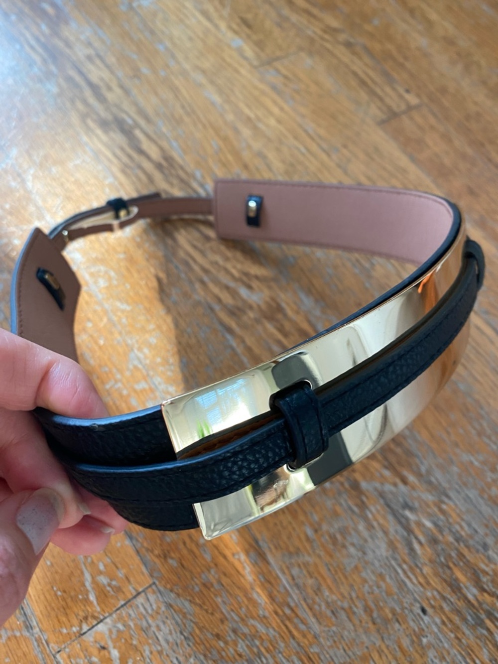 BCBGMaxAzria Tan Leather Headband with Black Accents